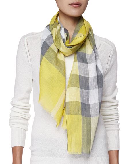 Burberry Giant Exploded Check Linen Scarf, Yellow